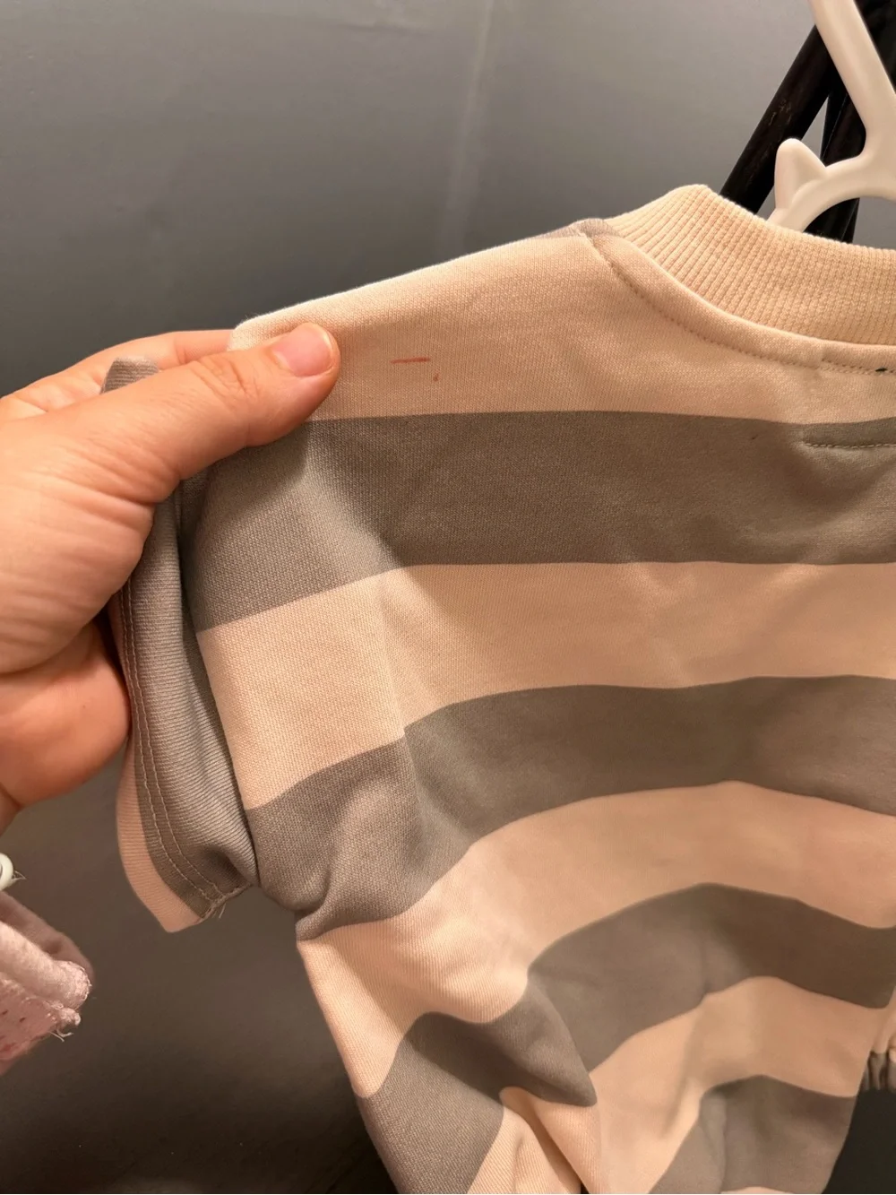 Baby Grace Striped Romper in Light Pink and Gray